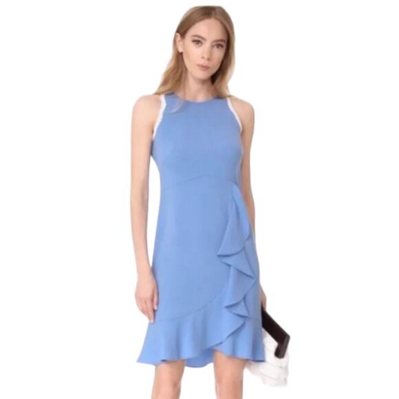 Shoshanna Groove Ruffled Mini Dress Blue EUC - Picture 2 of 12